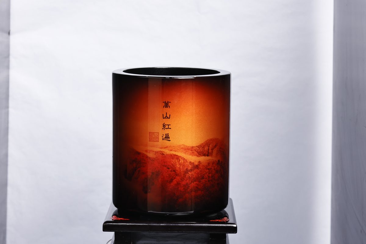万山红遍笔筒（圆柱）