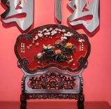 雕漆镶玉台屏（扇形）吉祥如意 富贵平安